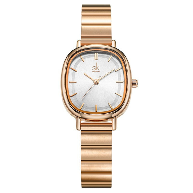 SK Women’s Quartz Watch – Oval Dial, Stainless Steel Strap, 30M Waterproof Wristwatch