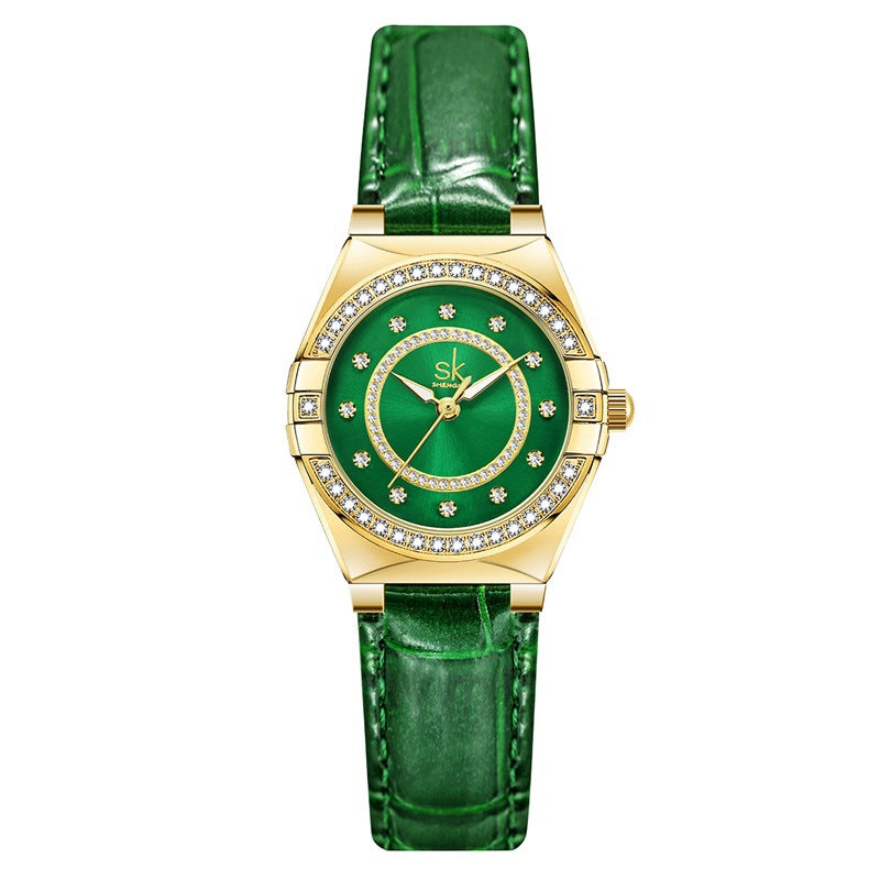 SK Women’s Diamond Quartz Watch – Starry Sky Dial, Leather & Milan Mesh Strap