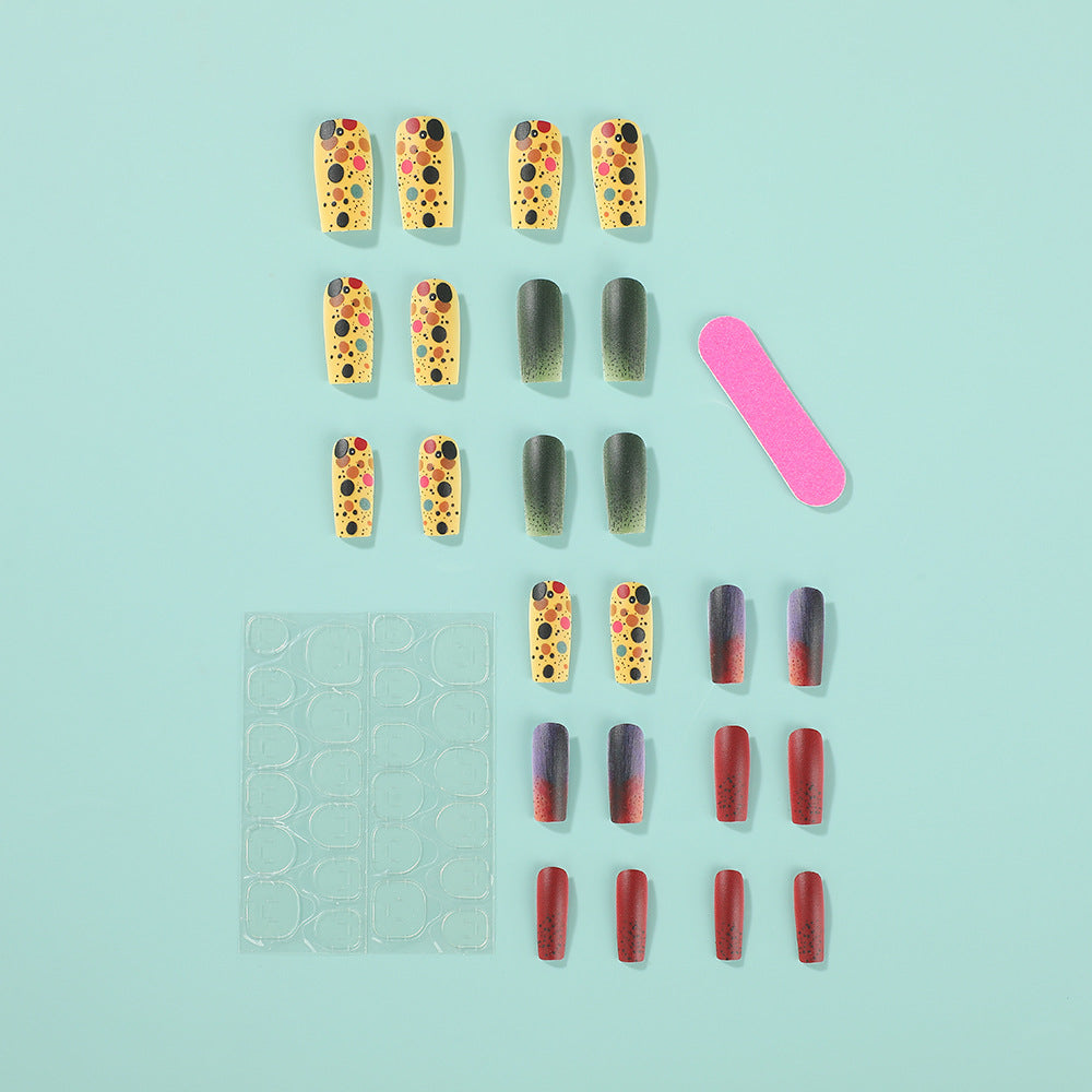 Matte Bold Square Press-On Nails – Long Acrylic with Gradient & Polka Dot Design