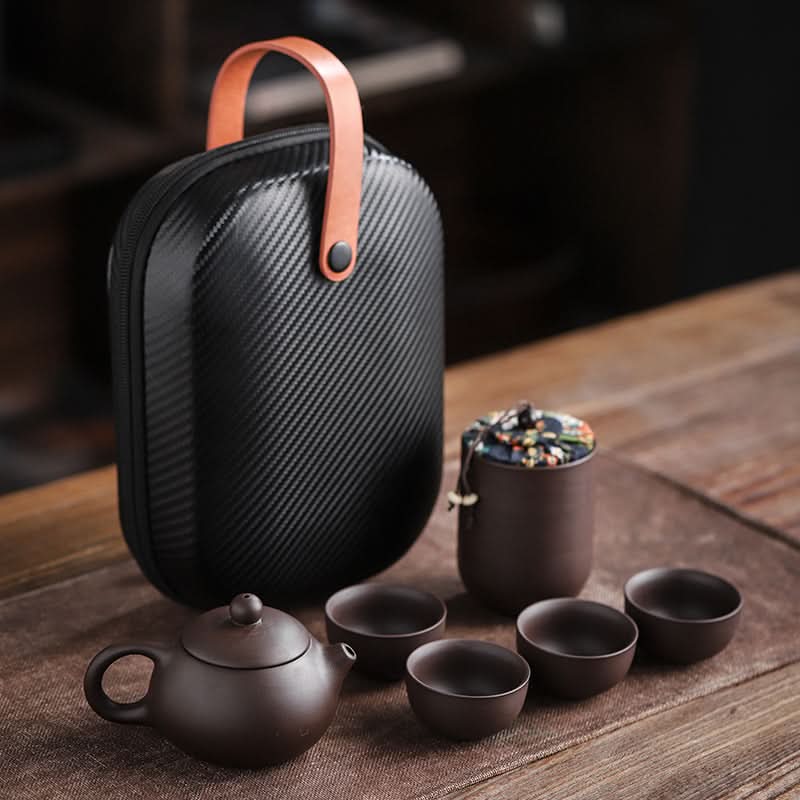 Portable Travel Tea Set - Includes One Pot, Four Cups, and Tea Cans