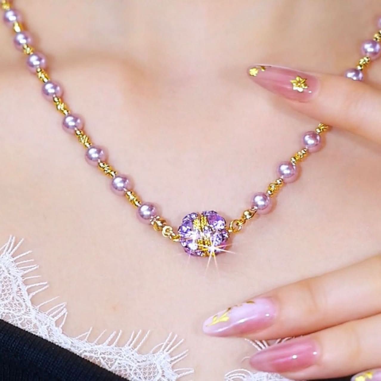 Diamond-Studded Purple Magnetic Clavicle Chain for Women