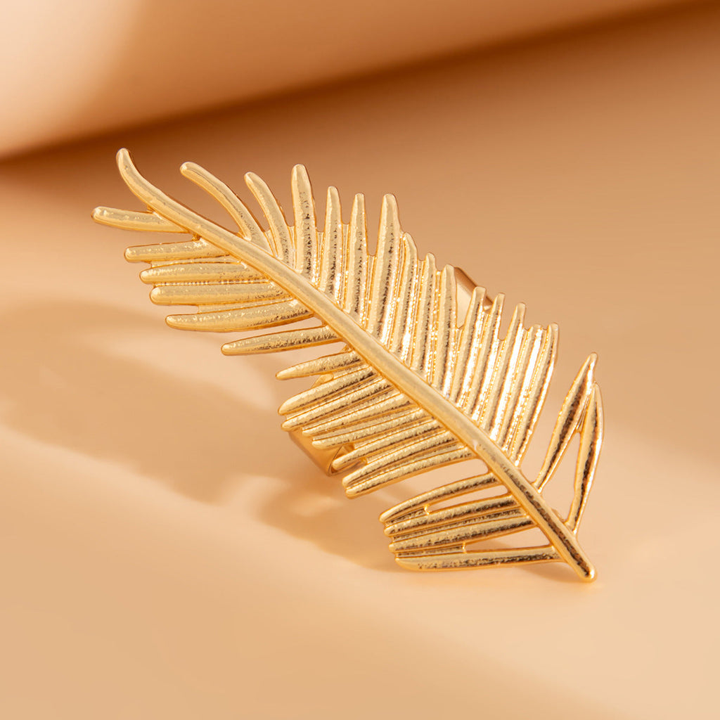 Vintage Feather Pearl Ring – Retro Geometric Alloy Statement Jewelry for Women