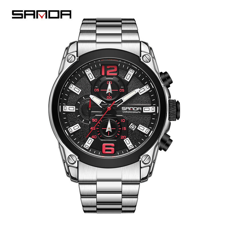 Sanda Men’s Quartz Watch – Waterproof Luminous Calendar Stainless Steel Business Watch