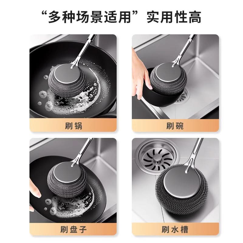 Stainless Steel Long Handle Pot Brush – Heavy-Duty Kitchen Scrubber