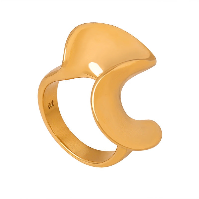Women's Abstract Titanium Steel Statement Ring – Molten Curve Design