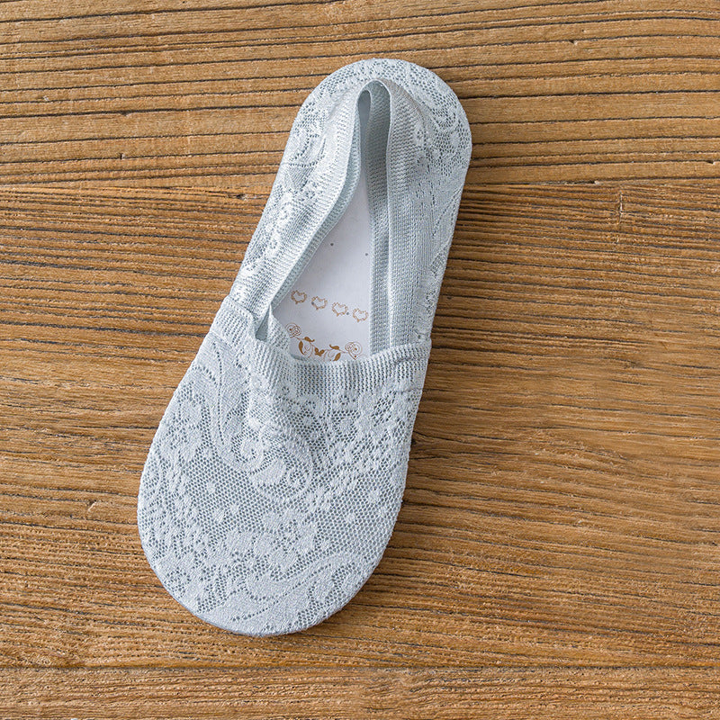 Women’s Lace Invisible Boat Socks – Cotton Quick-Dry Non-Slip Low Cut