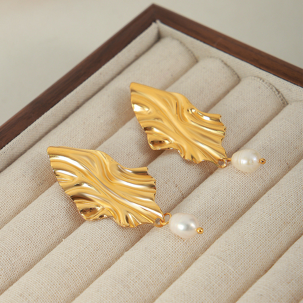 Gold-Plated Pearl Geometric Earrings for Women – Titanium Steel Fashion Jewelry