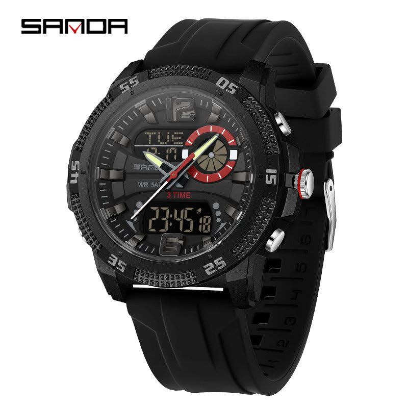 Sanda Dual Display Student Watch – Sports Watch with Alarm, Stopwatch & Luminous Pointer