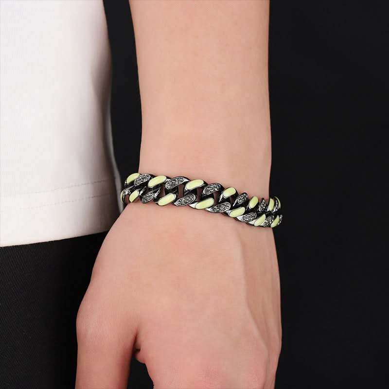 Men’s Glow-in-the-Dark Cuban Bracelet – Double-Layer Contrast Chain