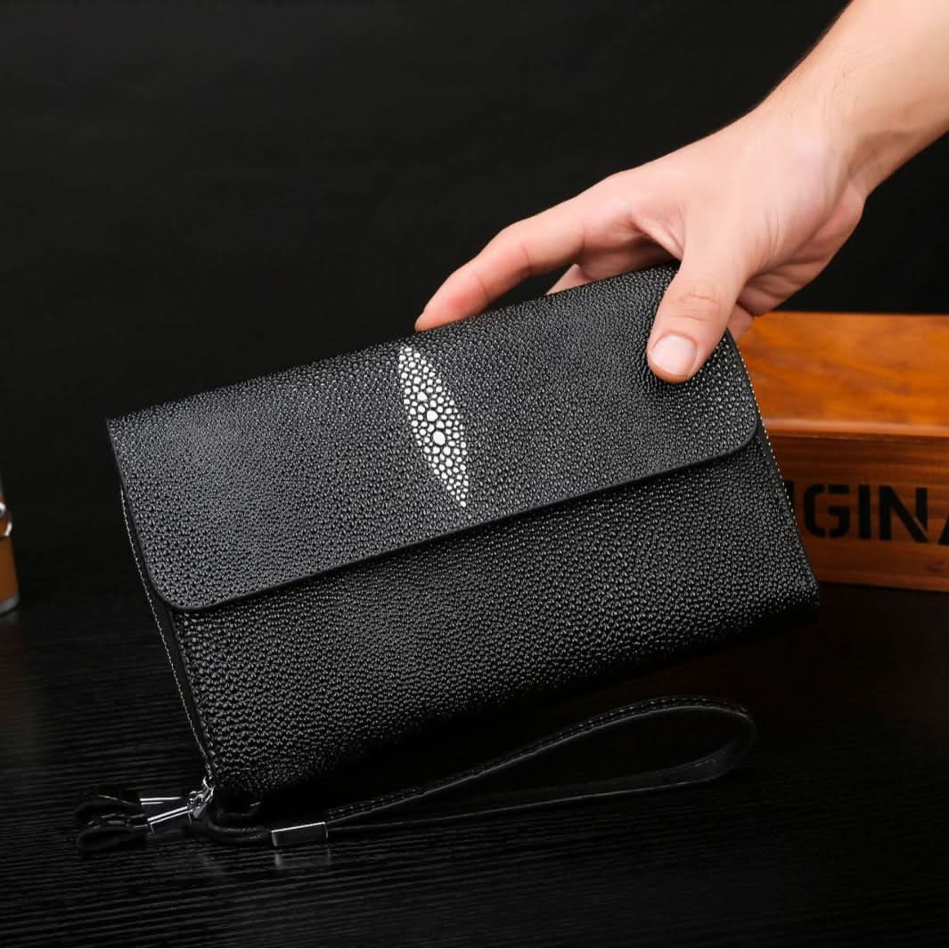 Men's PU Leather Business Clutch – Double Zipper Multi-Card Slot