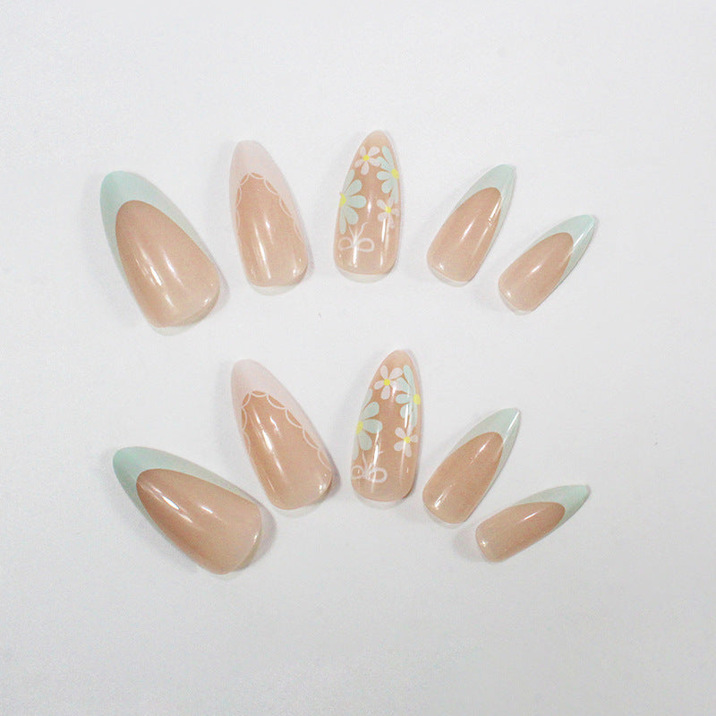 Cute Floral Almond Press-On Nails – Pastel Acrylic Nails with Bows
