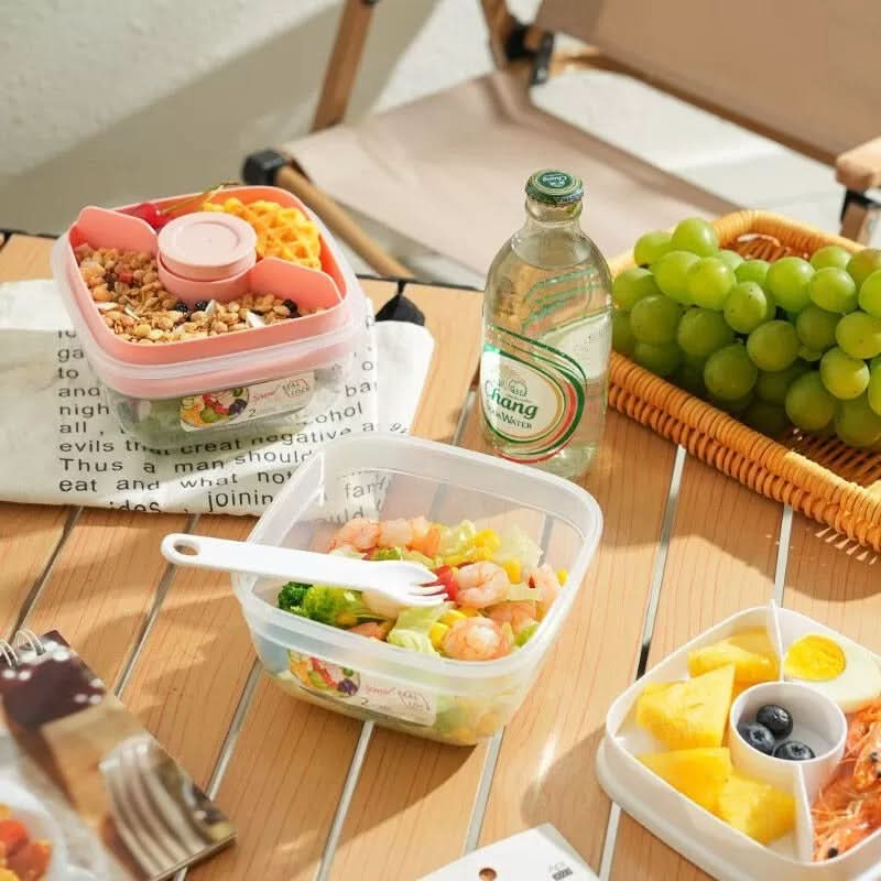 Double-Layer Square Lunch Box with Sauce Container – Microwave-Safe