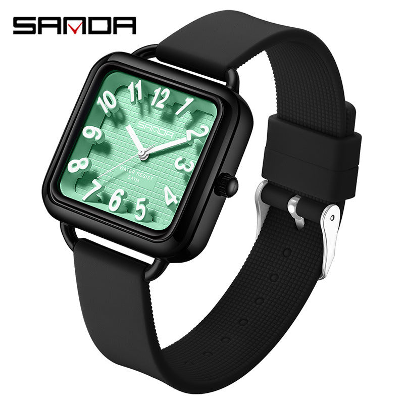 Sanda Luminous Quartz Watch – Waterproof Square Student Exam Watch