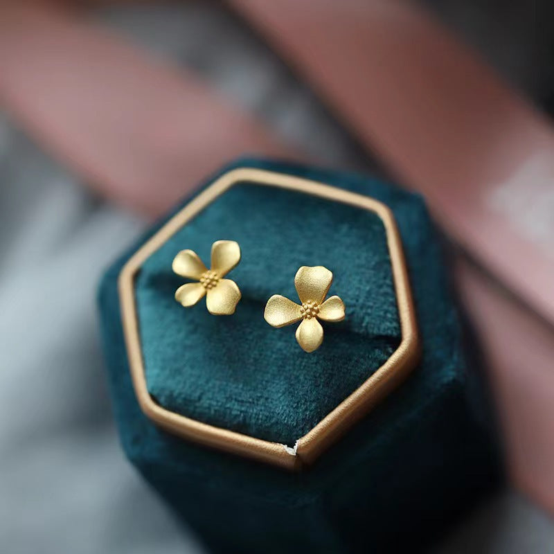 Retro Osmanthus Flower Earrings for Women – Golden Metal Luxury Jewelry