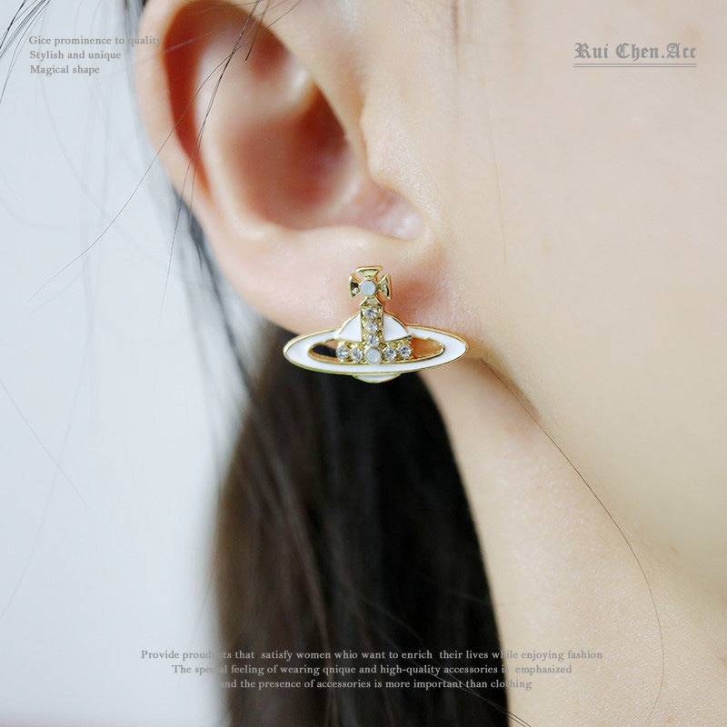 Saturn Constellation Earrings – Gold Alloy Clip-On Jewelry
