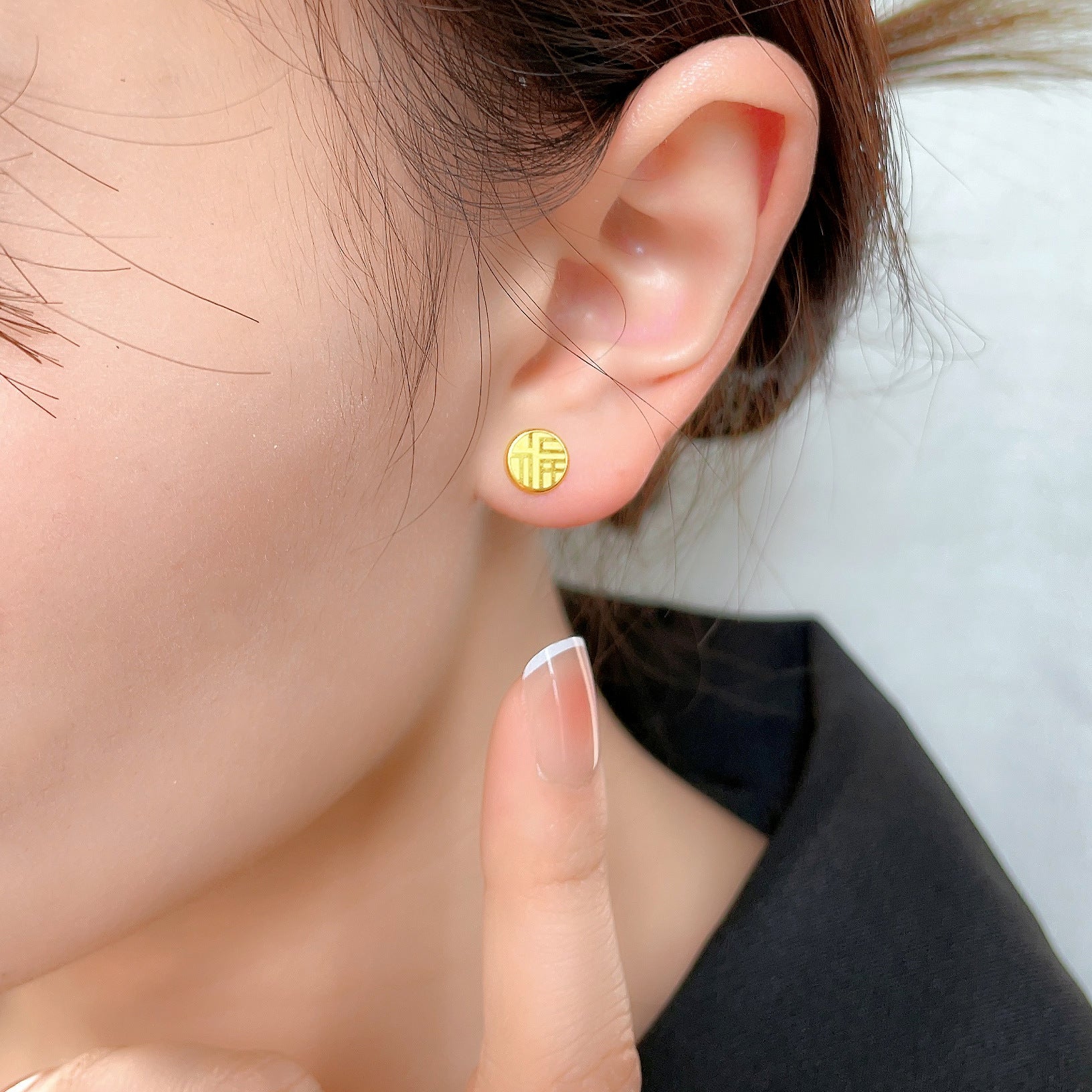 Gold Blessing Earrings for Women – Titanium Steel Ethnic Chinese Style Jewelry