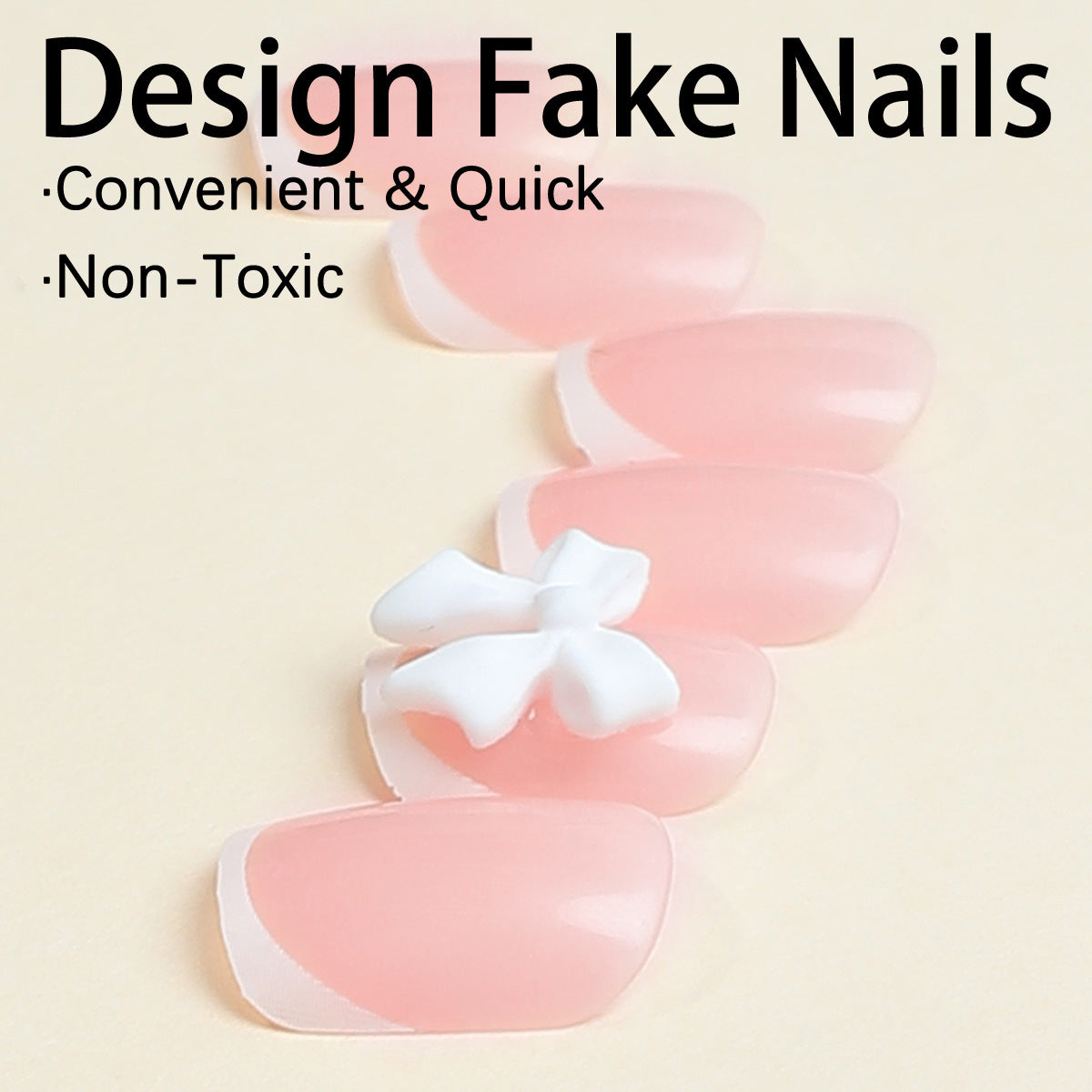Long Square French Tip Press-On Nails – 3D Bow, Pearl & Rose Romantic Acrylic Set