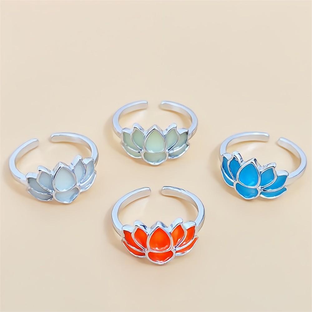 Unisex Luminous Lotus Flower Ring – Zinc Alloy Yoga Energy Ring | Glow-in-the-Dark Jewelry