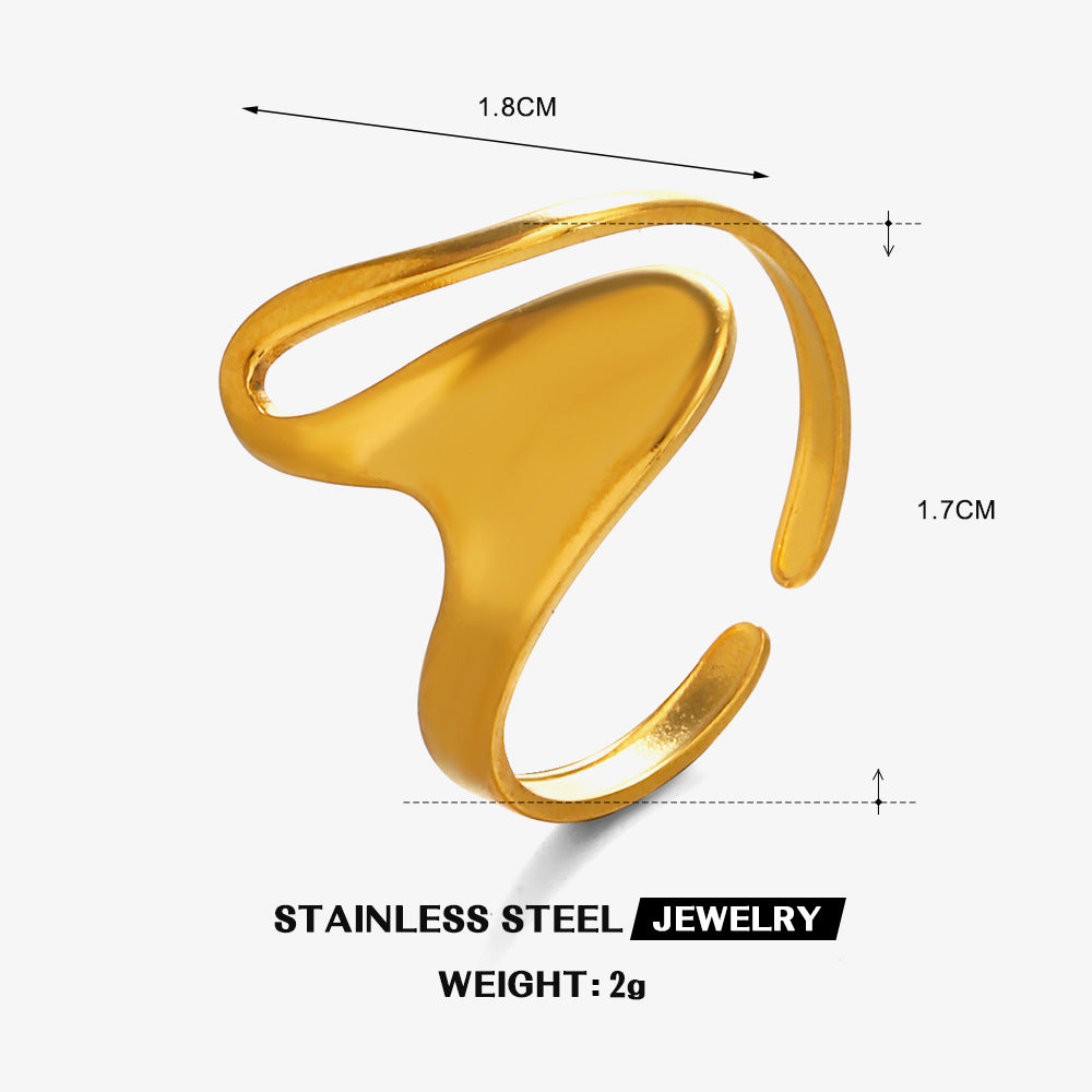Fluid Wave Adjustable Statement Ring – Titanium Steel, Abstract Design for Women