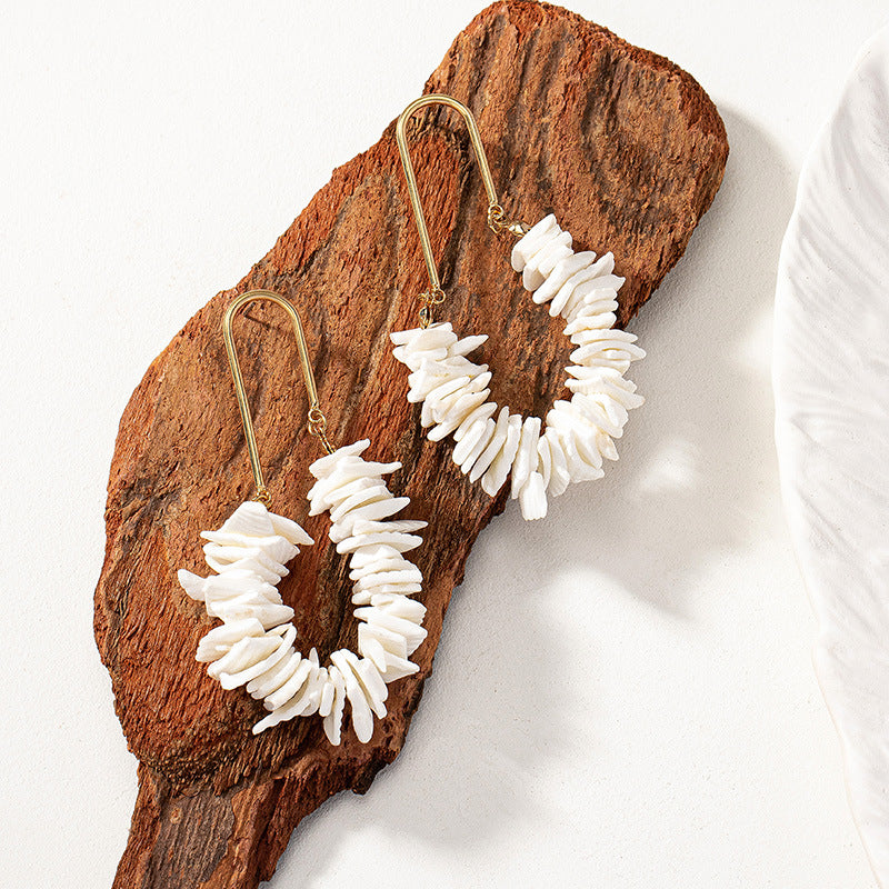 Boho Shell Dangle Earrings for Women – Coral Design Lightweight Statement Jewelry