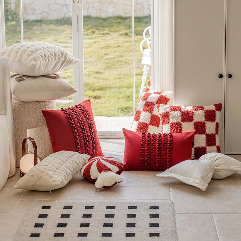 Nordic Red Festive Cushion Cover – Embroidered
