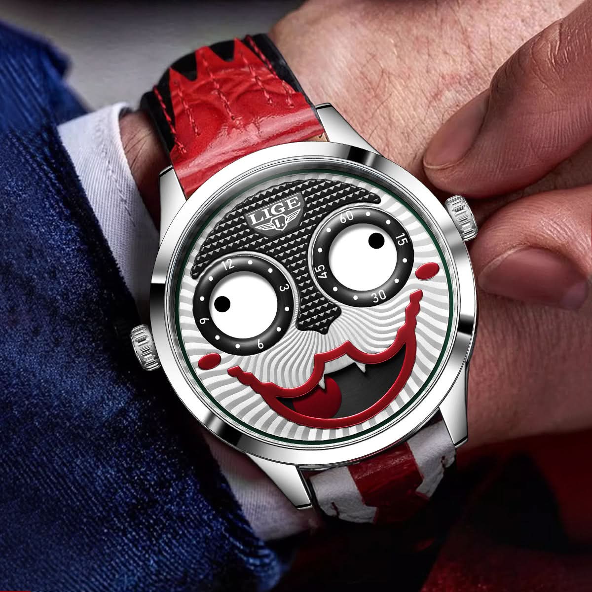 Joker-Inspired Men's Quartz Watch – Trendy, Waterproof Fashion Timepiece