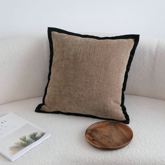 French Medieval Retro Pillow - Black Edge, Milk Tea Color