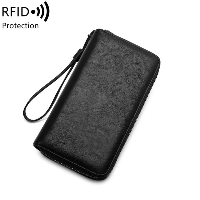 Men's RFID Blocking PU Leather Business Wallet – Double Zipper Clutch