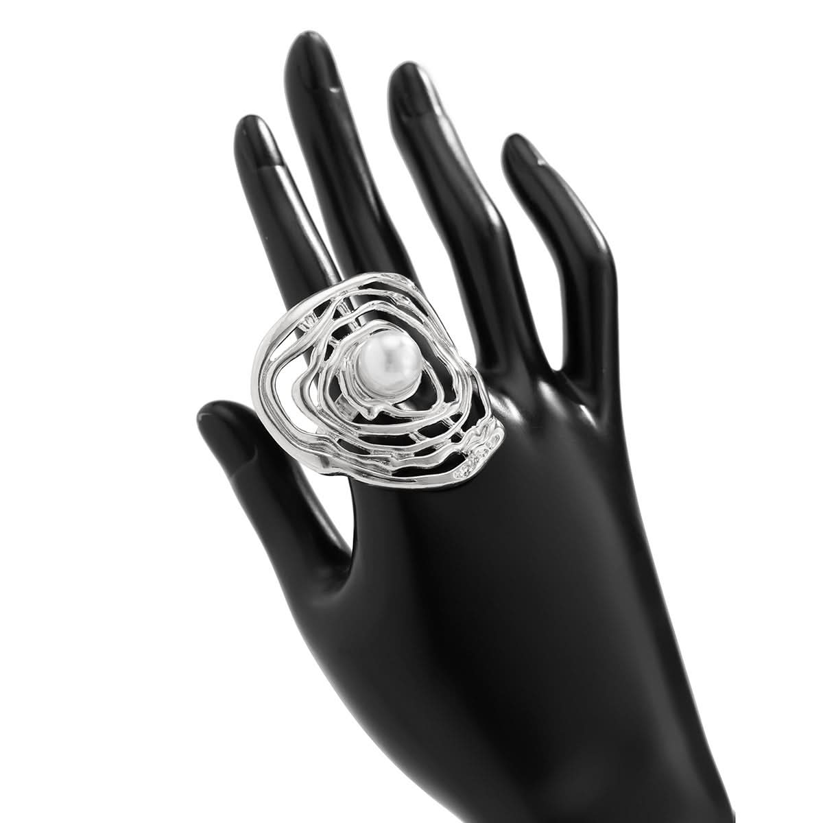 Women's Exaggerated Pearl Open Ring – Geometric Gold & Silver Statement Jewelry