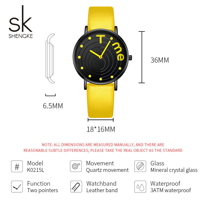 SK Women’s Quartz Watch – Fashion Round Dial, 36mm Waterproof PU Strap Wristwatch