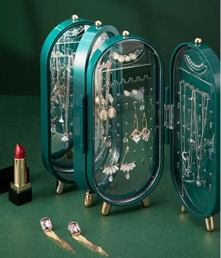 Folding Jewelry Display Stand with Mirror – Dustproof Box