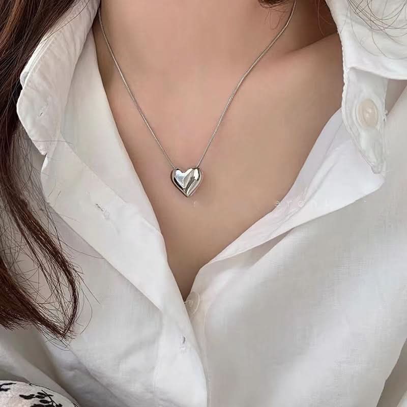 1 pc. Silver Heart Pendant Necklace, Trendy Alloy Design