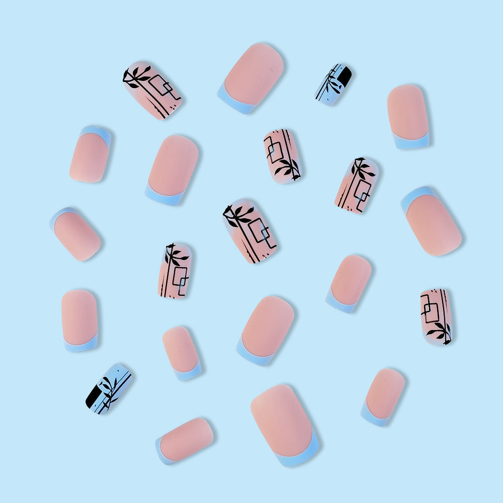 Chic French Press-On Nails – Frosted Medium Square Acrylic in Pink & Blue