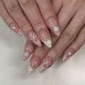 Sweet Lace Floral Press-On Nails – 3D Camellia Design, Glossy Almond Shape
