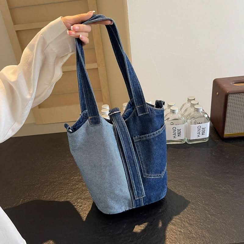 Denim Bucket Messenger Bag for Women – Korean Style Canvas Shoulder Handbag