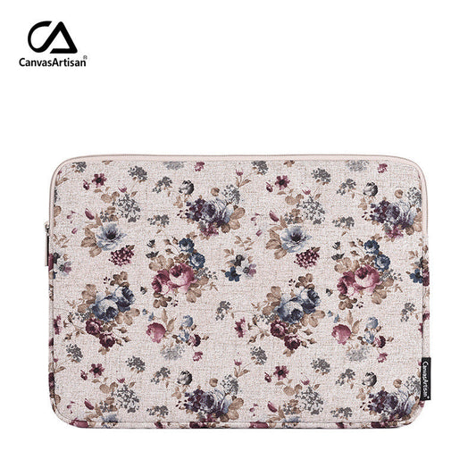 Floral Linen Laptop Sleeve – Breathable, Shock-Resistant Cover for MacBook & More (11–15")