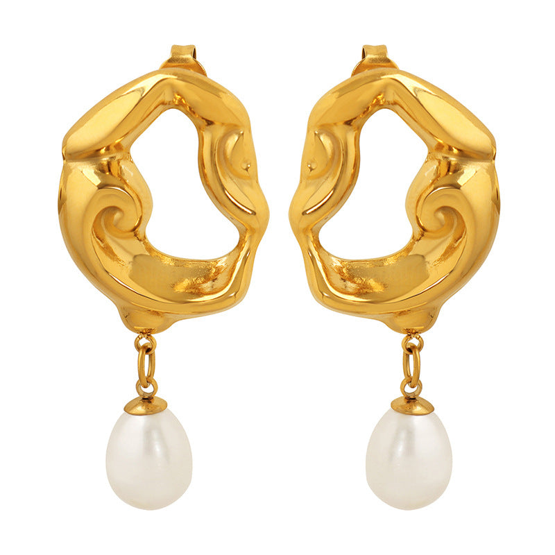 Gold Plated Geometric Pearl Earrings – Titanium Steel Statement Jewelry
