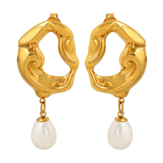 Gold Plated Geometric Pearl Earrings – Titanium Steel Statement Jewelry