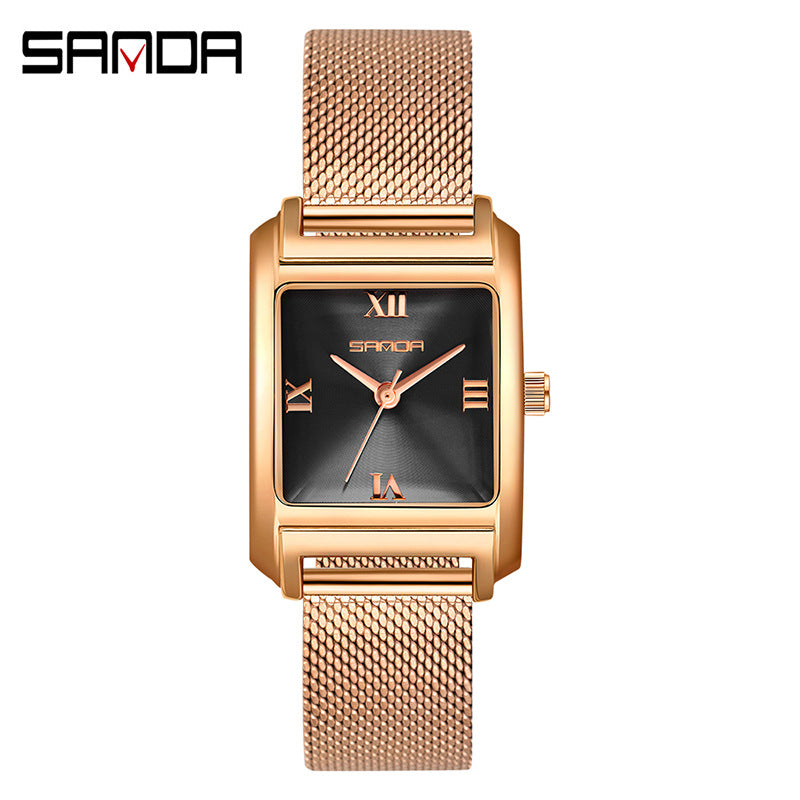 Sanda Women’s Mesh Quartz Watch – Waterproof Small Dial Casual Square Fashion Watch
