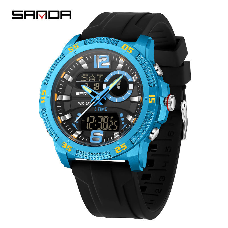 Sanda Dual Display Student Watch – Sports Watch with Alarm, Stopwatch & Luminous Pointer