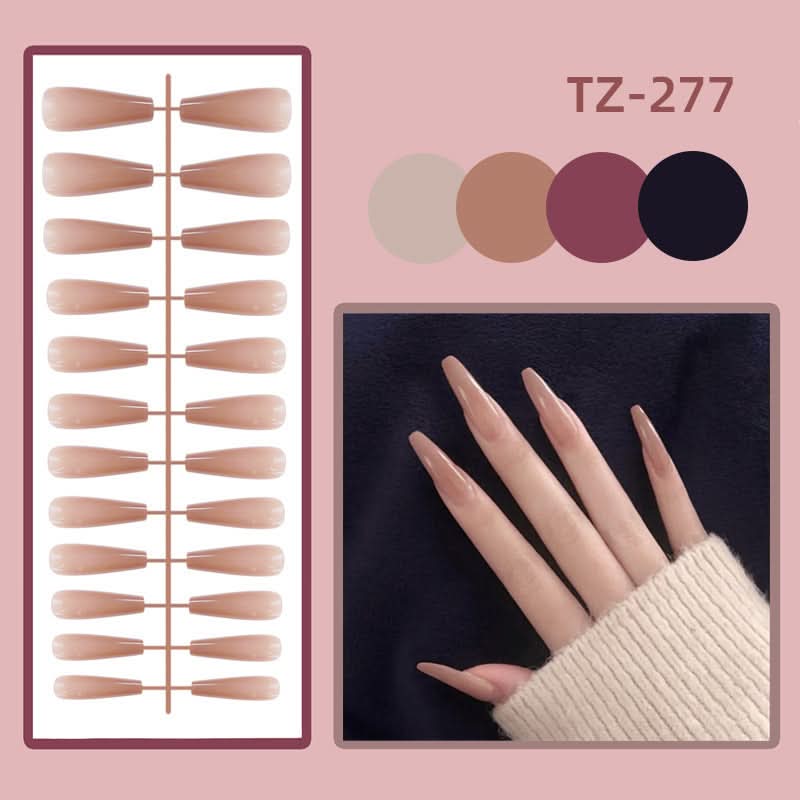 Long Ballet Shiny Trapezoidal Nail Stickers – 24-Piece Solid Color Set