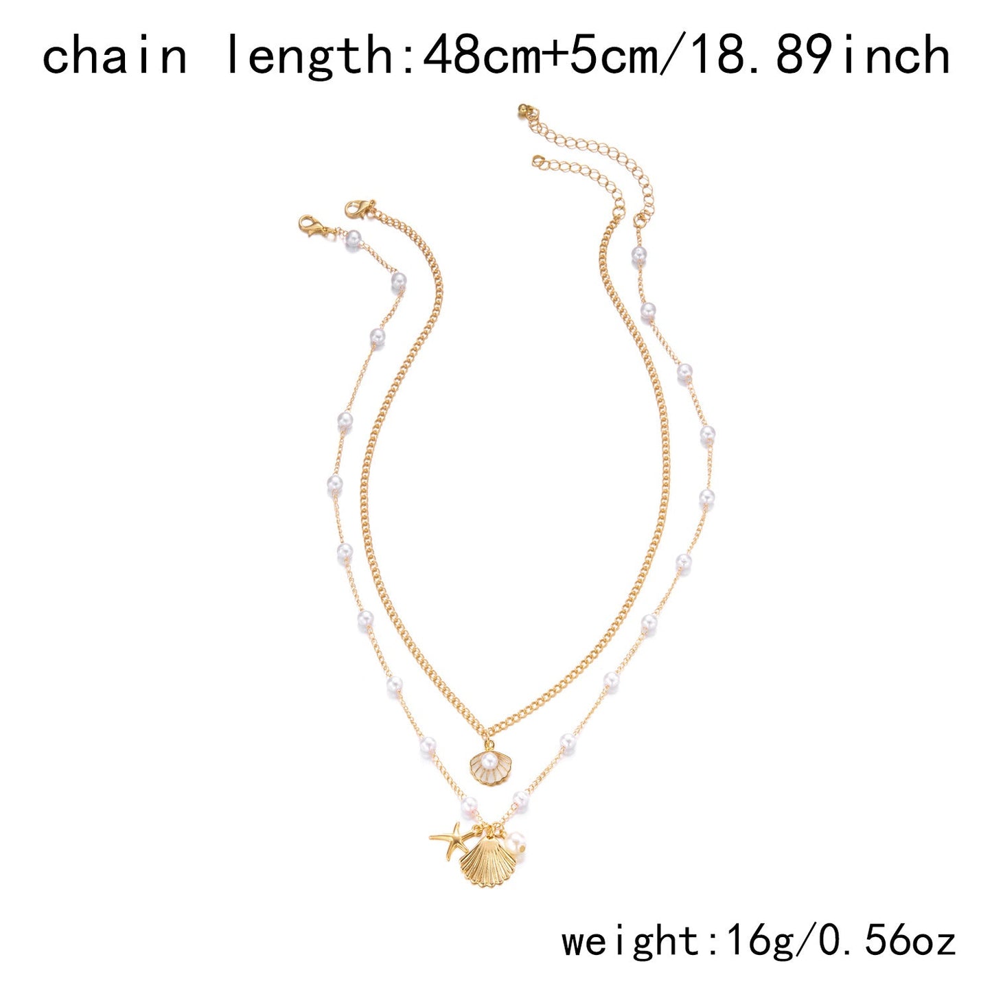 Layered Pearl Seashell Necklace – Elegant Ocean-Inspired Beach Jewelry for Women