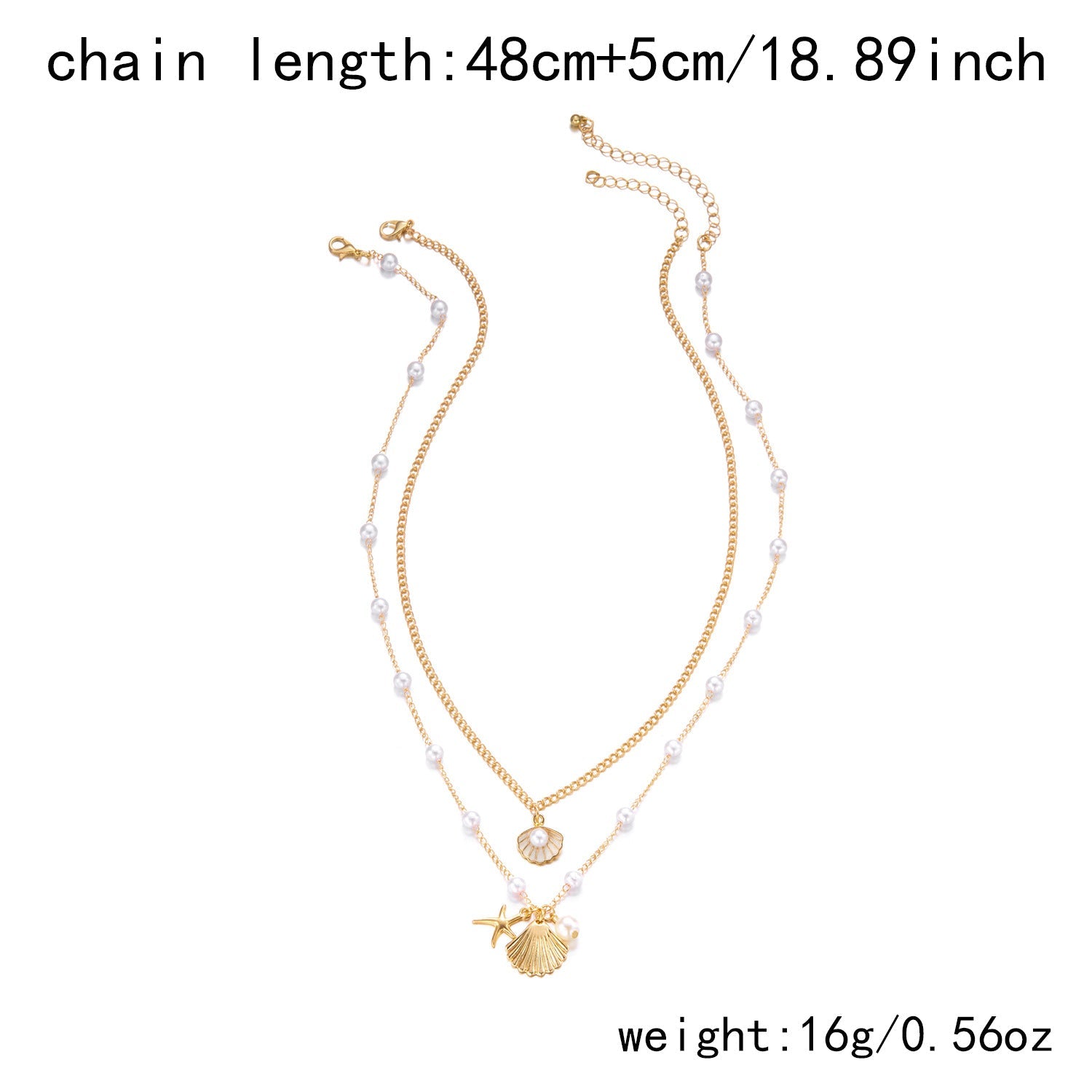 Layered Pearl Seashell Necklace – Elegant Ocean-Inspired Beach Jewelry for Women