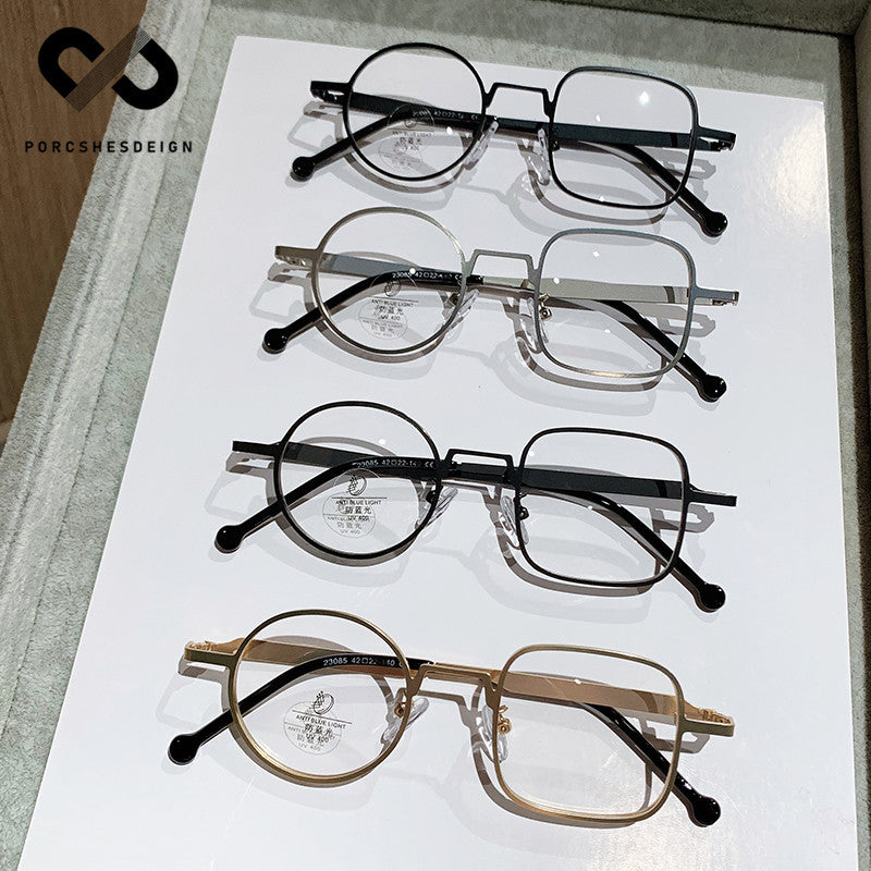 Asymmetrical Anti-Blue Light Glasses – Retro Japanese Style Metal Eyewear for Myopia
