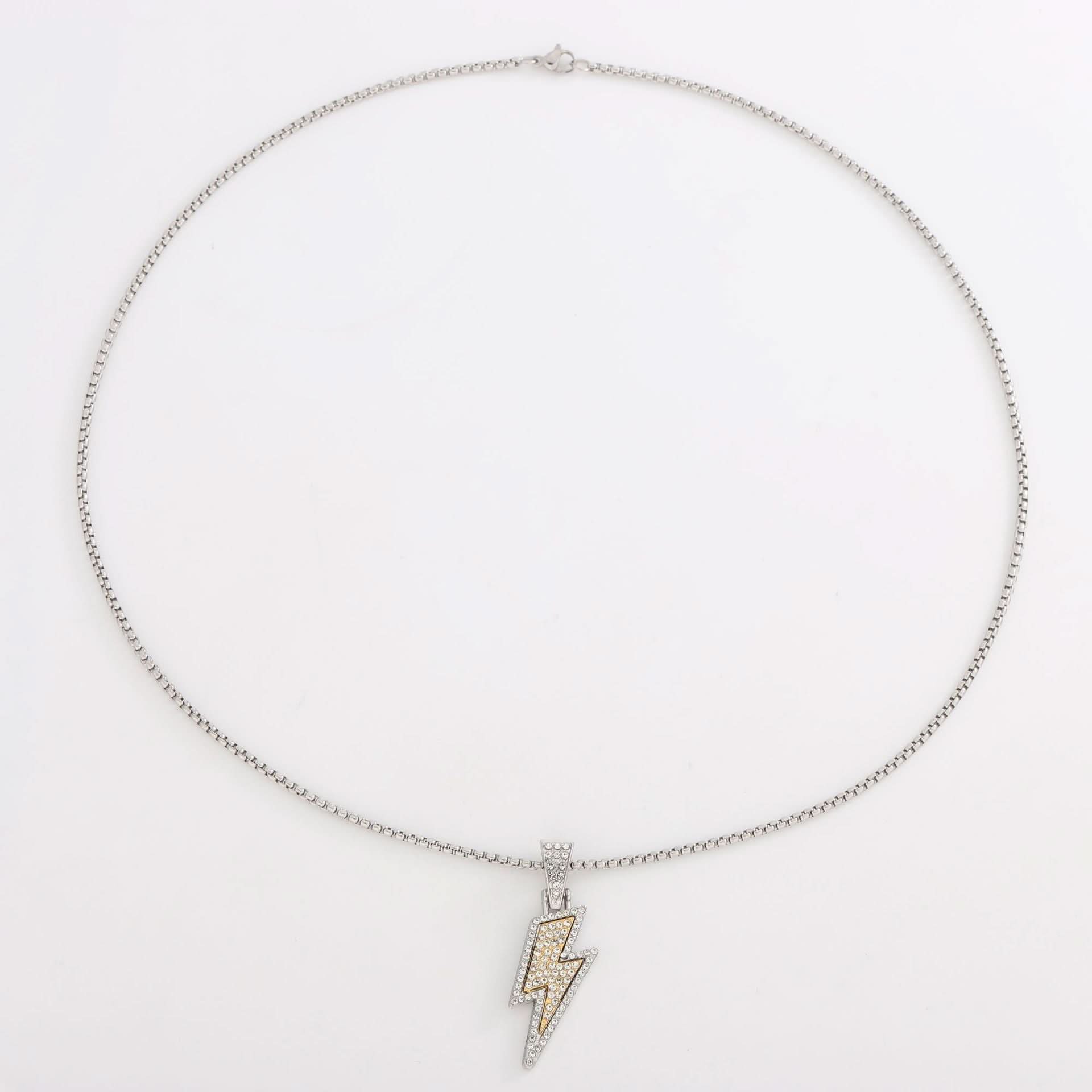 Men’s Hip-Hop Lightning Necklace – Diamond-Studded Chain