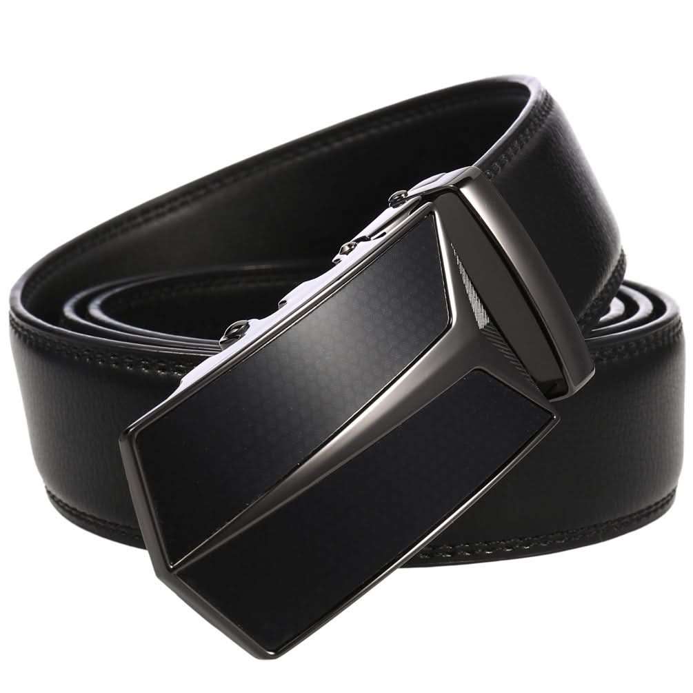 Men’s Leather Automatic Buckle Belt – Black Classic Business Belt