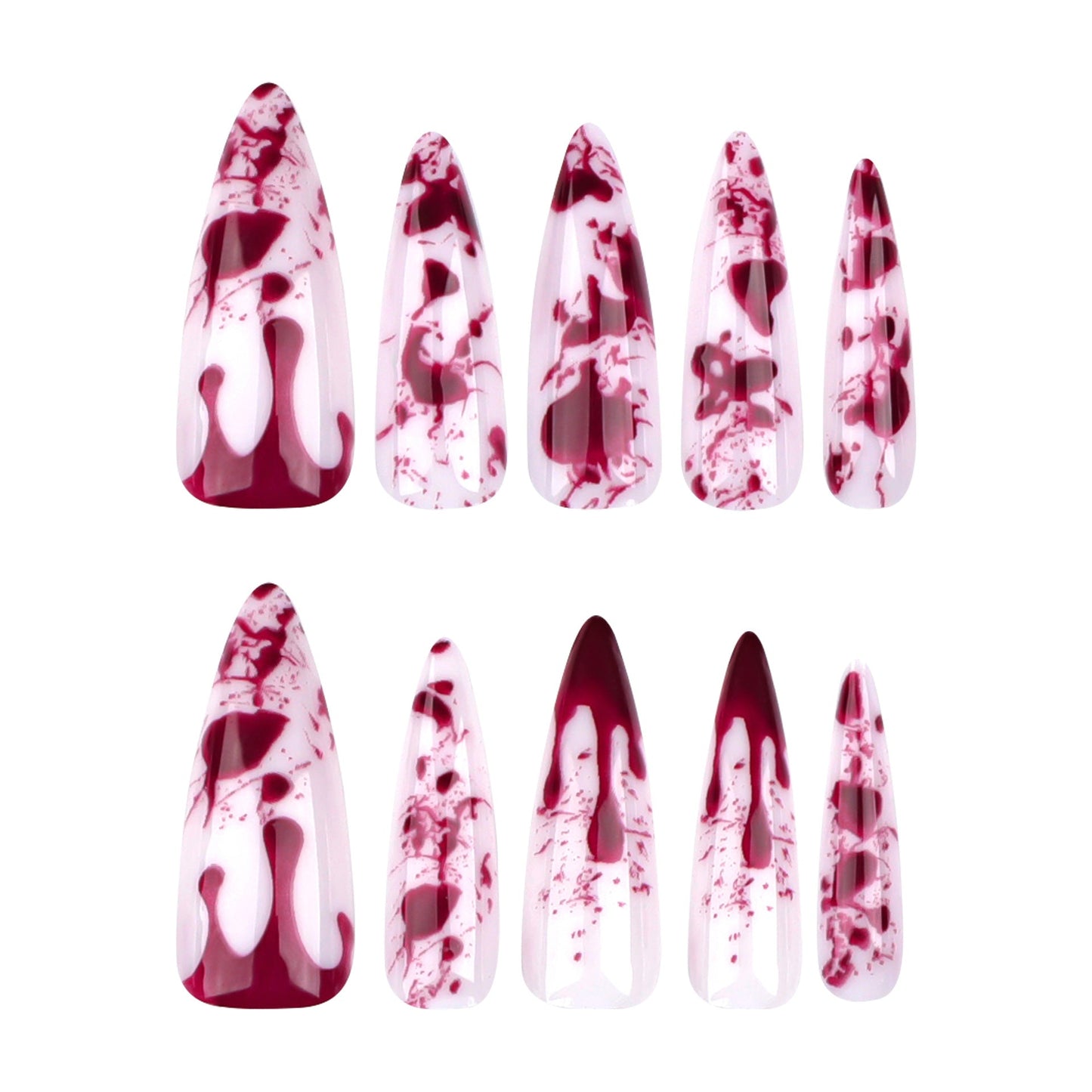 Halloween Blood Drip Press-On Nails – Extra Long Stiletto Glue-On French Tips