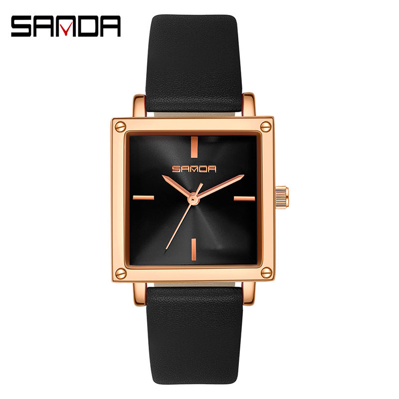 Sanda Women’s Leather Quartz Watch – Waterproof Small Dial Casual Fashion Watch