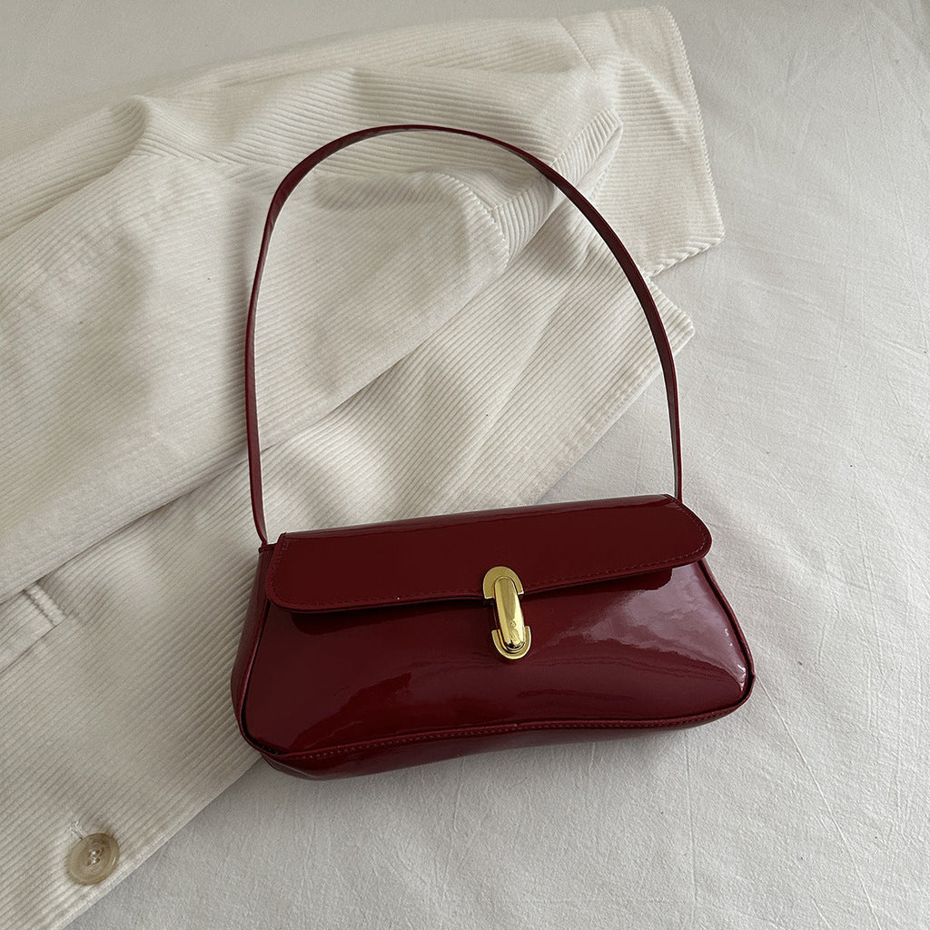Women's Small Shoulder Bag – Retro French-Style Armpit Bag with Lock Closure