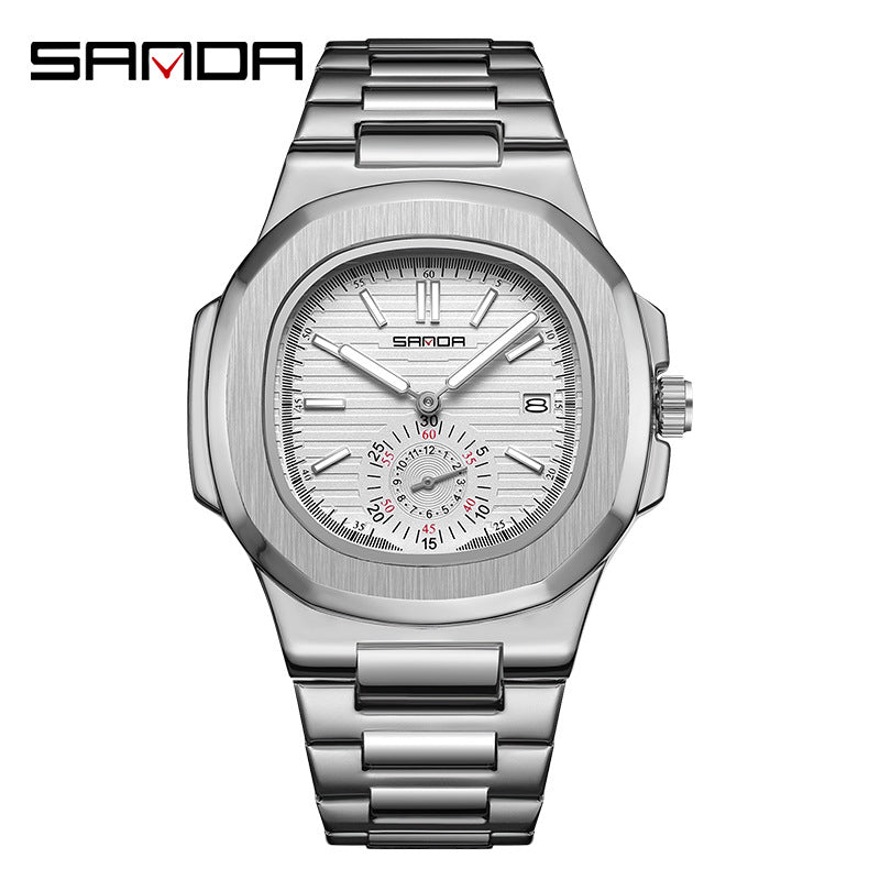 SANDA Luminous Stainless Steel Men’s Quartz Watch – Waterproof Analog Watch